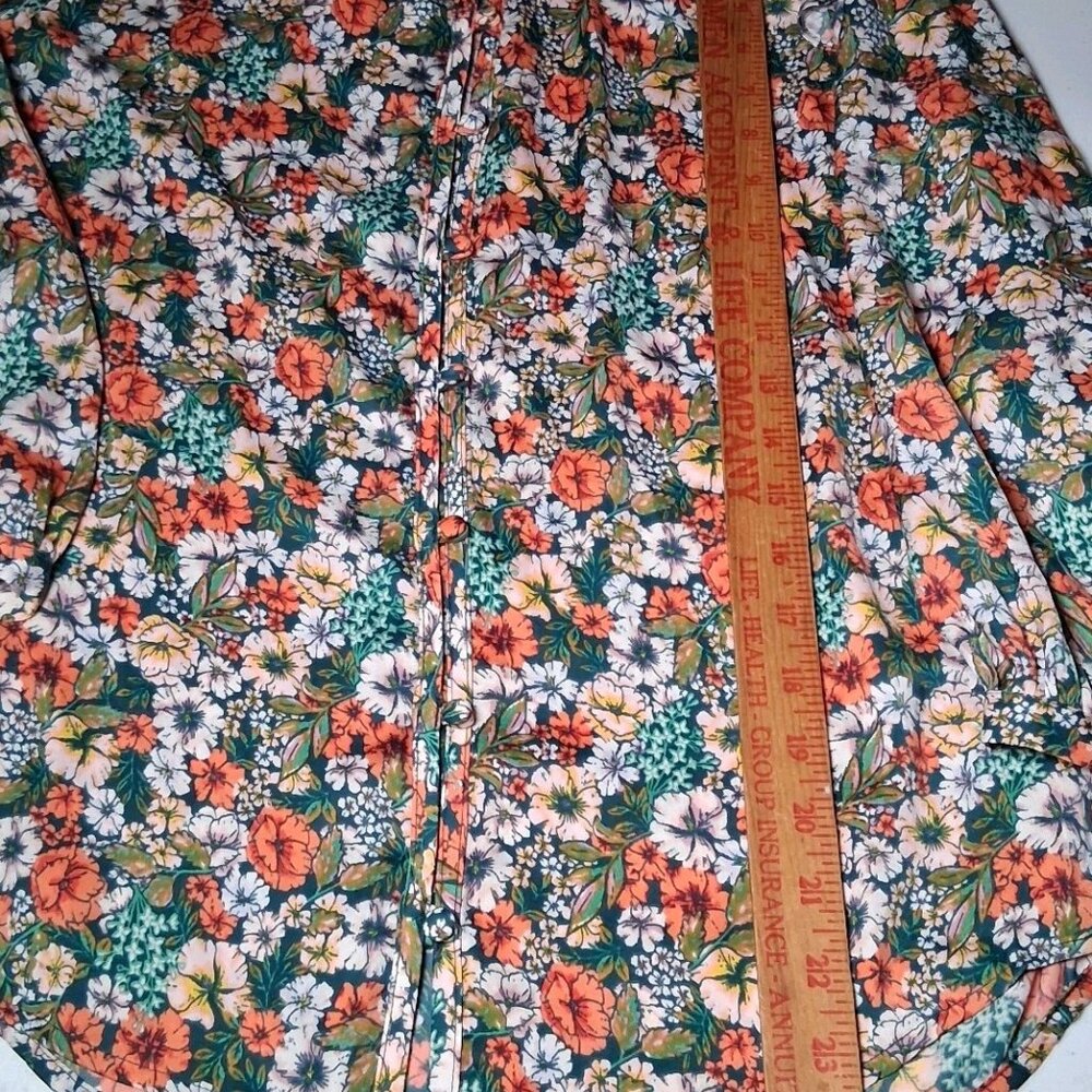 Lauren Conrad Blouse Small Green Peach Floral Button Front Ruffle Country Flower - Picture 11 of 16